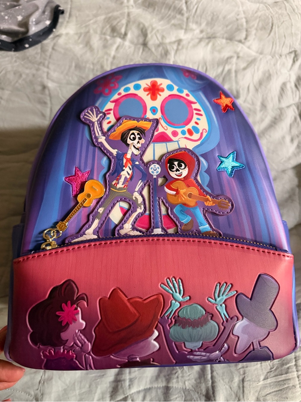 Purple Mini loungefly COCO Backpack with Sugar Skull Lining